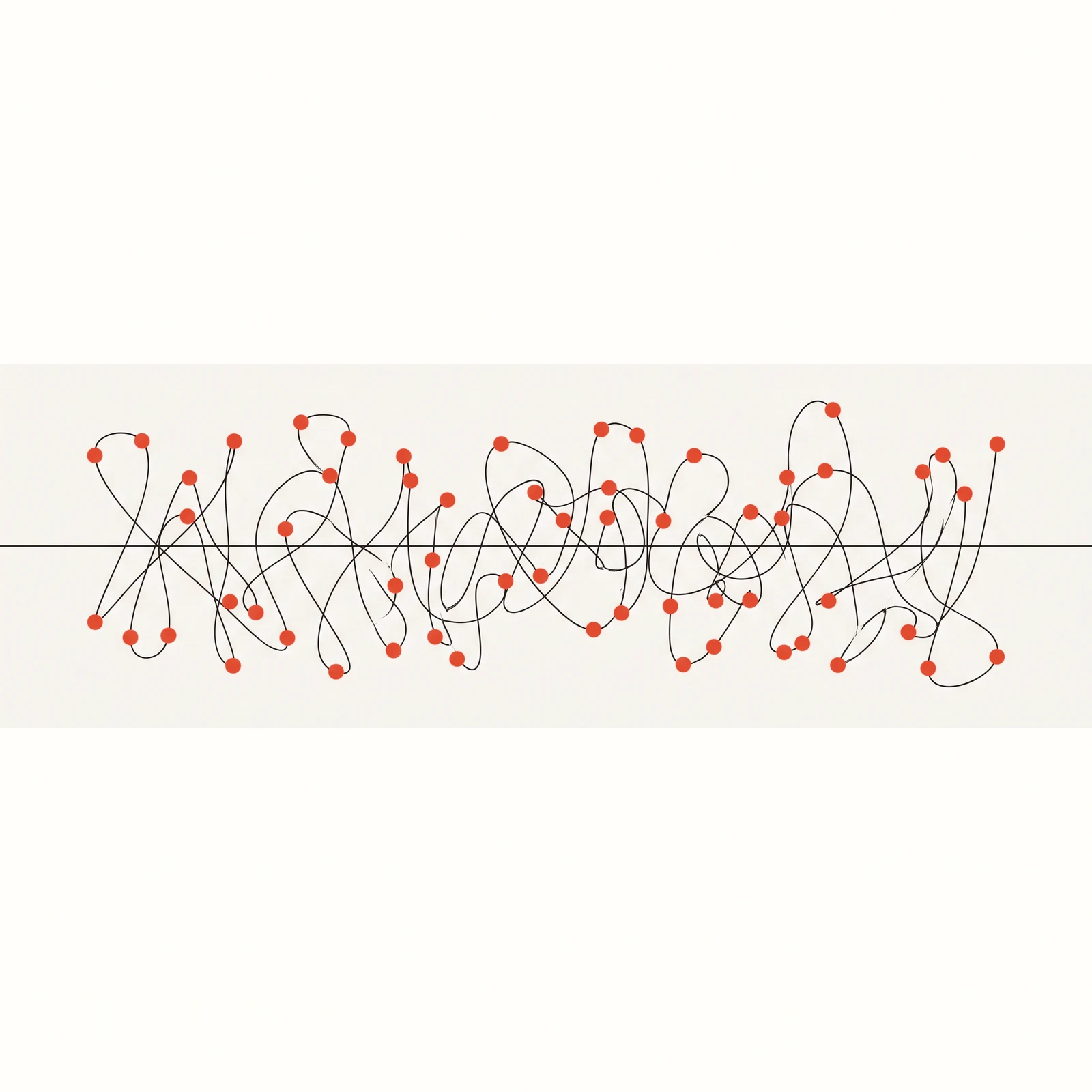 A level band of scattered dots crossed by two lines: one contorting to touch every dot, one running straight through without chasing any of them.